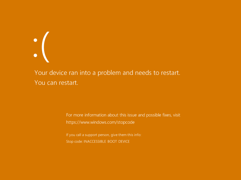 Windows displaying the bugcheck screen known as the Bluescreen. But due to VNC bugs it shows up as orange.